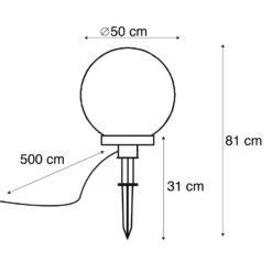 QAZQA Buitenlamp Met Grondpin 50 Cm IP44 - Bol -Winkel Voor Woonverlichting 1000014989 0102