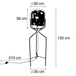 QAZQA Smart Vloerlamp Zwart Incl. WiFi A60 Smoke Glas - Bliss -Winkel Voor Woonverlichting 1000015047 0102
