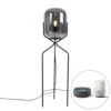 QAZQA Smart Vloerlamp Zwart Incl. WiFi A60 Smoke Glas - Bliss -Winkel Voor Woonverlichting 1000015047
