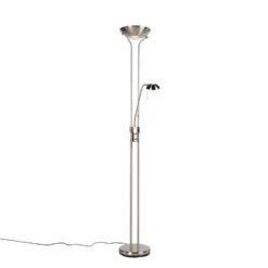 QAZQA Vloerlamp Staal Met Leeslamp Incl. LED En Dimmer - Diva 2