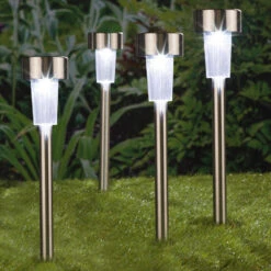 Prikspotjes - 4 Stuks - Zilverkleurig - Solar Tuinverlichting - 37 Cm -Winkel Voor Woonverlichting 1000025251 0101