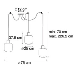 QAZQA Design Hanglamp Zwart Met Smoke Glas 3-lichts 226 Cm - Qara -Winkel Voor Woonverlichting 1000031849 0102