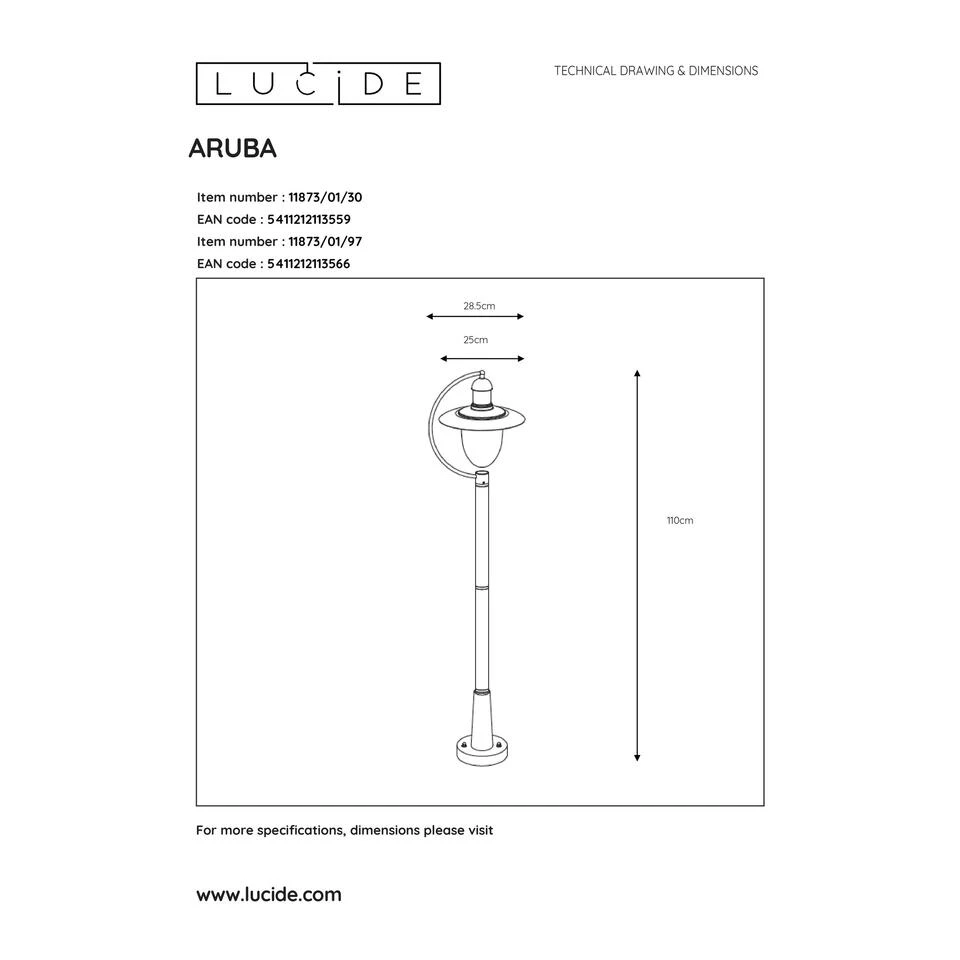 Lucide ARUBA - Lantaarnpaal Buiten - 1xE27 - IP44 - Zwart 6 Lucide ARUBA - Lantaarnpaal Buiten - 1xE27 - IP44 - Zwart - Afbeelding 4