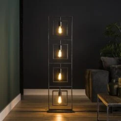 Industriële Vloerlamp Carter Zwart 4-lichts - 140x35x140 Cm - Metaal - Zwart -Winkel Voor Woonverlichting 1000047629 0103