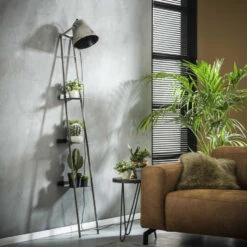 Giga Meubel Wandschap Met Lamp - Metaal - Grijs - 3 Planken -Winkel Voor Woonverlichting 1000050399 0101