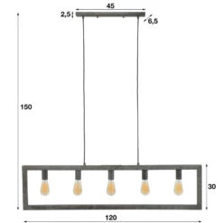Hoyz - Hanglamp - 5 Armatuur Punten - Stalen Frame - Vintage Look - Serie Steps -Winkel Voor Woonverlichting 1000051736 0101