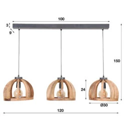 Hoyz - Hanglamp Gemaakt Van Naturel Mangohout- 3 Lampen - Gebogen Houten Spijlen -Winkel Voor Woonverlichting 1000060603 0101
