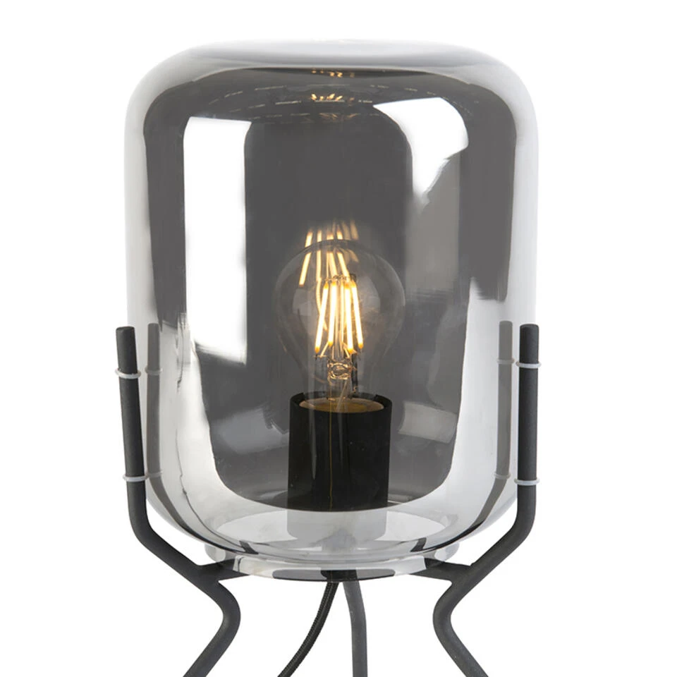 QAZQA Smart Design Tafellamp Zwart Met Smoke Glas Incl. Wifi A60 - Bliss 5 QAZQA Smart Design Tafellamp Zwart Met Smoke Glas Incl. Wifi A60 - Bliss - Afbeelding 3