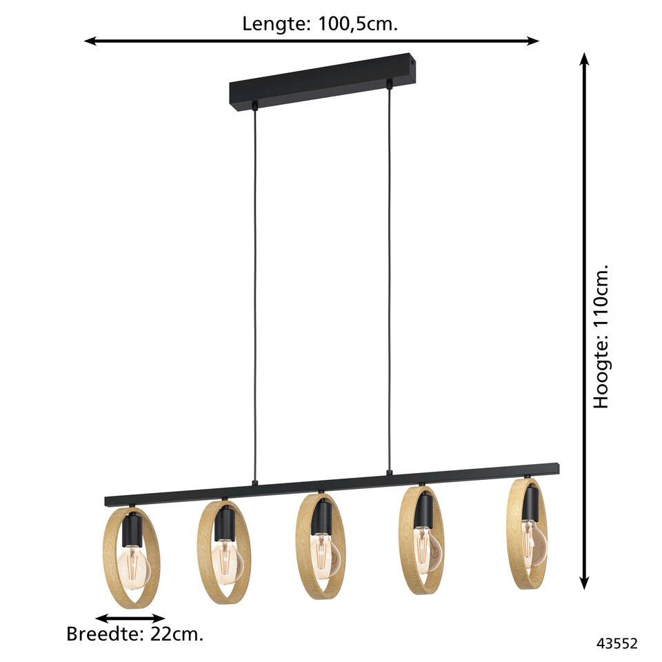 EGLO Ipsden Hanglamp - E27 - 100,5 cm - Zwart/Bruin 6 EGLO Ipsden Hanglamp - E27 - 100,5 cm - Zwart/Bruin - Afbeelding 4