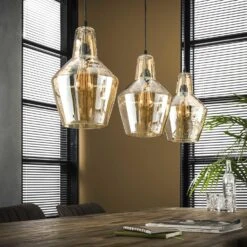 Industriële Hanglamp Dace 3-lichts Amber - 25x112x150 Cm - Glas - Grijs -Winkel Voor Woonverlichting 1000070166 0101