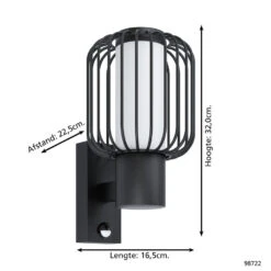 EGLO Ravello Wandlamp Buiten - E27 - 32 Cm - Sensor - Zwart/Wit -Winkel Voor Woonverlichting 1000076839 0103