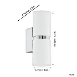 EGLO Passa - Wandlamp - 2 Lichts - Chroom, Wit -Winkel Voor Woonverlichting 1000076844 0103