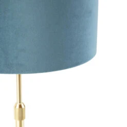 QAZQA Tafellamp Goud/messing Met Velours Kap Blauw 25 Cm - Parte -Winkel Voor Woonverlichting 1000078774 0101