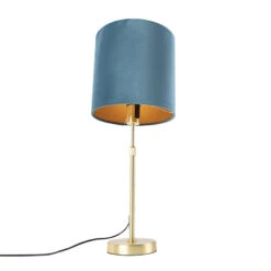 QAZQA Tafellamp Goud/messing Met Velours Kap Blauw 25 Cm - Parte -Winkel Voor Woonverlichting 1000078774 0103