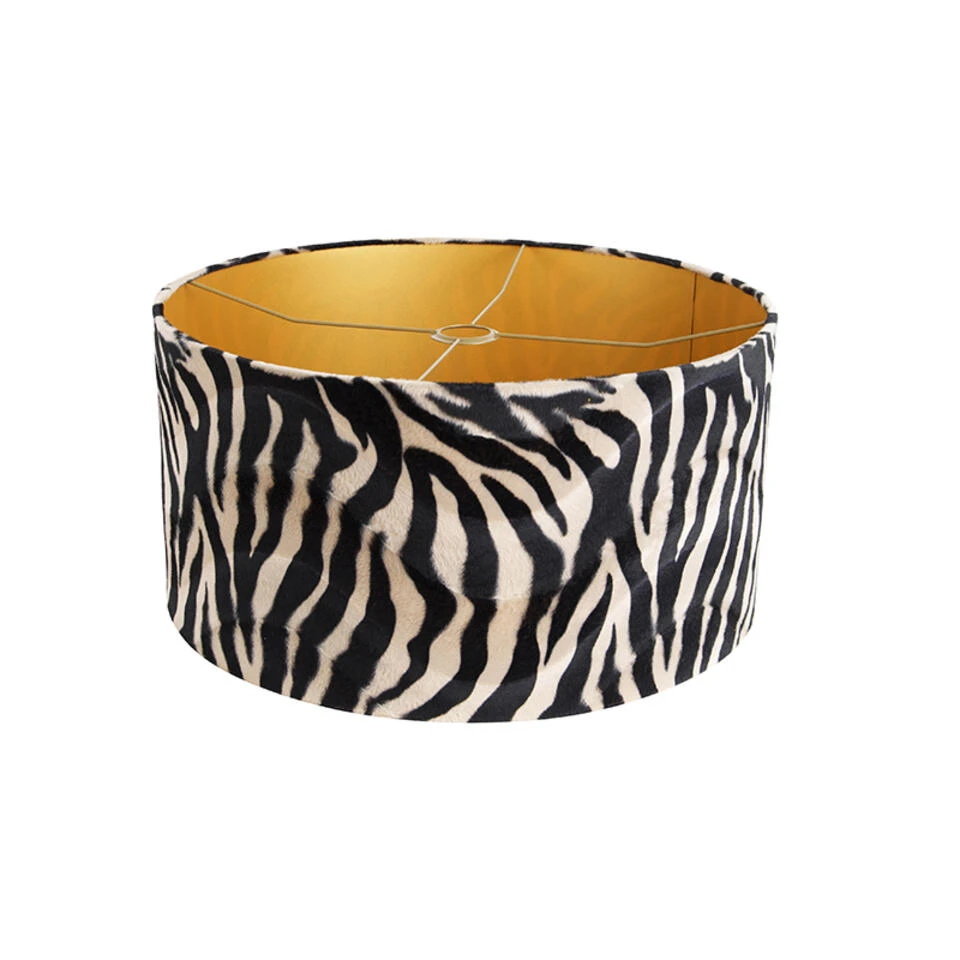 QAZQA Velours Lampenkap Zebra Dessin 50/50/25 Gouden Binnenkant 4 QAZQA Velours Lampenkap Zebra Dessin 50/50/25 Gouden Binnenkant - Afbeelding 2