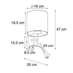QAZQA Moderne Wandlamp Zwart Met Katoenen Kap - Stacca -Winkel Voor Woonverlichting 1000078881 0102