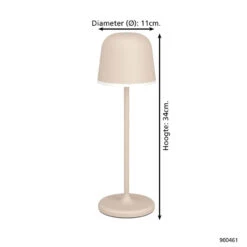 EGLO Mannera Tafellamp - Aanraakdimmer - Draadloos - 34cm - Zandkleur -Winkel Voor Woonverlichting 1000089843 0103