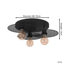 EGLO Ikeston Plafondlamp - E27 - Ø 53 Cm - Zwart - Staal -Winkel Voor Woonverlichting 1000091913 0103