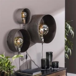 Wandlamp Set Van 3 Chez Rond Oud Zilver - 39x39x39 Cm - Metaal - Grijs -Winkel Voor Woonverlichting 1000095810 0101