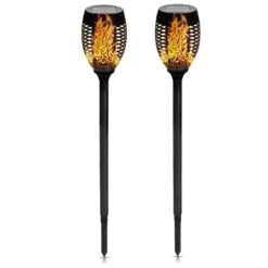Benson Solar Tuinlamp - 2x - Zwart - LED Flame Effect - D12 X H74 CmA