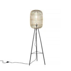 Freelight Vloerlamp Treccia - 3 Poot - Rotan - H 139 Cm - Beige Zwart