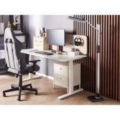 Beliani Staande Lamp AQUARIUS - Grijs Synthetisch Materiaal -Winkel Voor Woonverlichting cc7d5fd0574f441c83bc338c0f9419b6